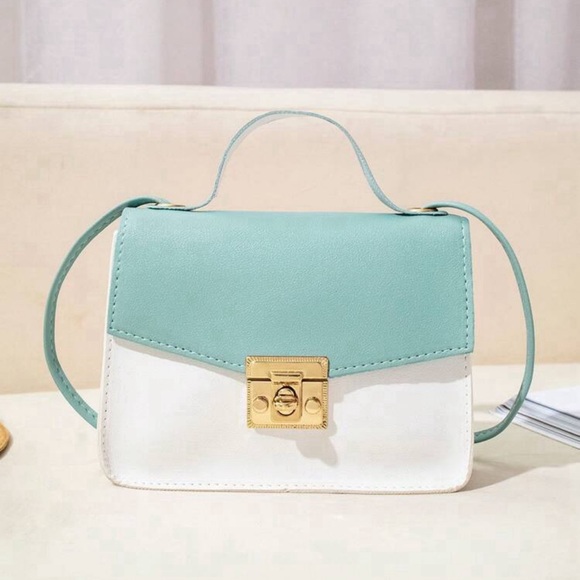 Handbags - Mini Two Tone Twist Lock Flap Square Bag Top Handle
